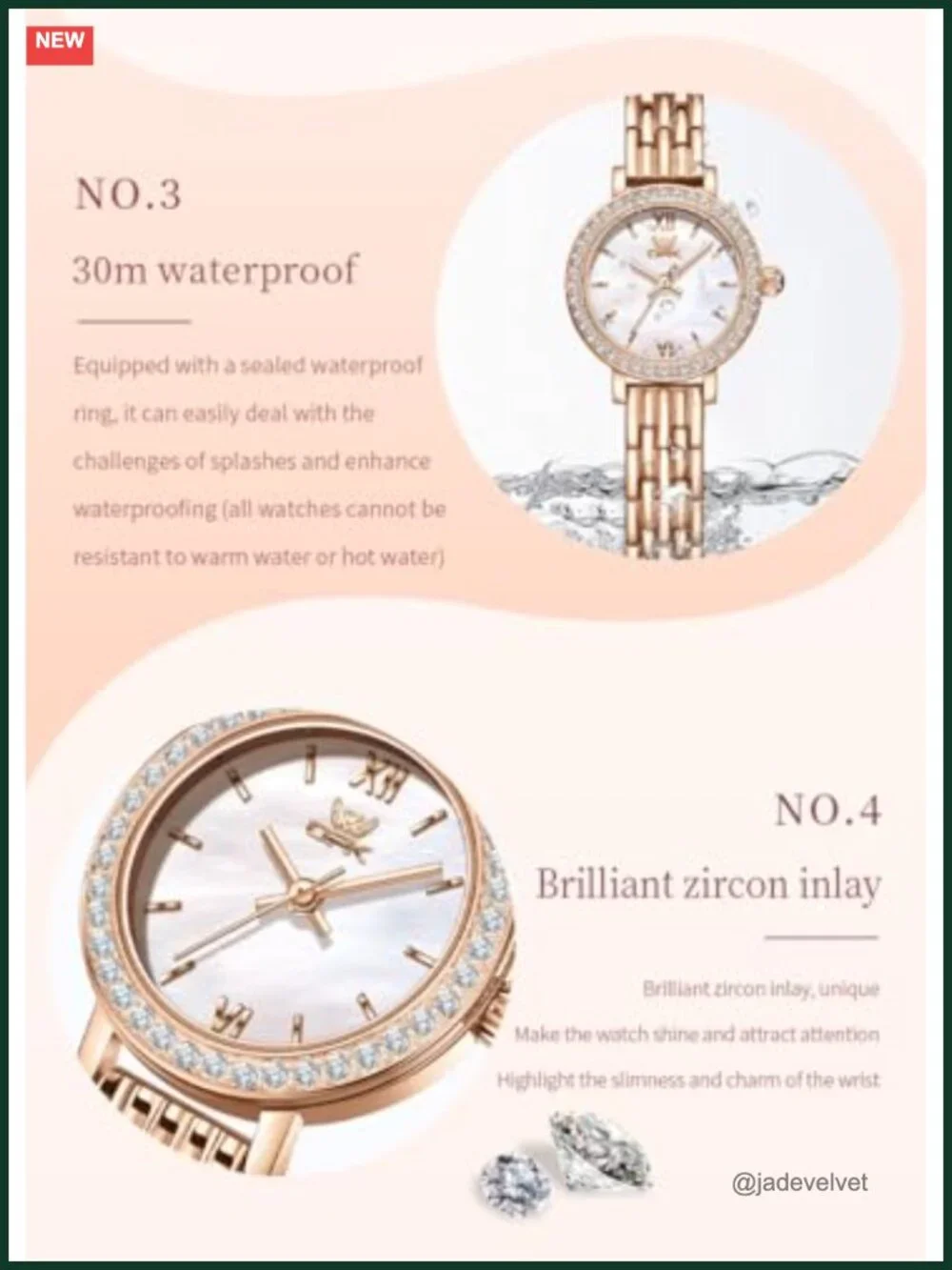 Luxury Women's Diamond Bracelet Watch Waterproof Mother of Pearl Dial